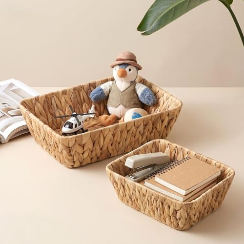 2 Pack Water Hyacinth Storage Baskets, 2 Size Small Wicker Baskets - Image 3
