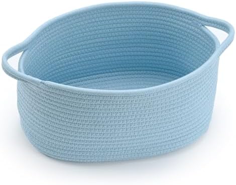 Happyiren Baby Blue Cute Woven Storage Basket with Handle, Baskets for Gifts Empty, Gift Baskets for Valentines Day, Baby Shower, Burr, Raffle Fundraiser, Decorative Organizer Box for Baby Toy Pet by Unknown