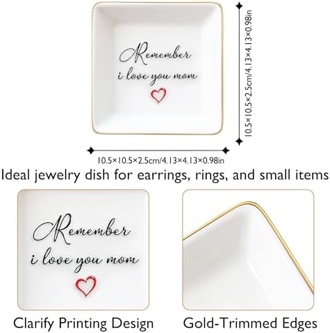 Gifts for Mom Ceramic Square Dish - Sentimental Jewelry Tray Organizer for Nightstand, Meaningful Birthday Mothers Day Christmas from Children, Premium White Trinket Dish - Image 2