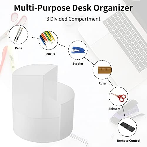 Desk Pencil Pen Holder, 3 Slots 360-Degree Spinning Organizers, Desktop Storage Stationery Supplies, Cute Cup Pot for Office, School, Art Supply, Kids - Clear - Image 3