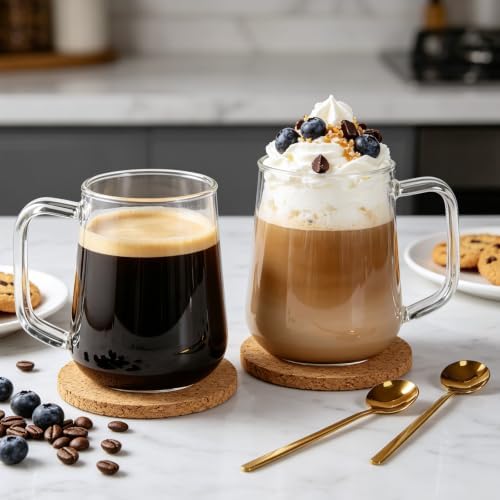 Large Glass Coffee Mugs with Spoons, 20 oz Glass Coffee Cups Set of 2, Clear Borosilicate Glass Mugs with Handles for Cappuccino, Tea, Latte, Hot/Cold Beverages, Wine, Americano - Image 6