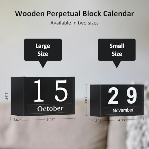 Wooden Block Calendar for Desk, Small Size Daily Desktop Perpetual Desk Calendar, Cute Date Display Desk Accessories for Home Office Decor, Teacher, Classroom, Reusable Yearly, Black - Image 3