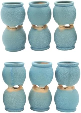 12-Pack 1.6" Wide Round Belly Succulent Pots with Large Drainage Hole - Rustic Morandi Stone Textured Ceramic Planters, Side-Tilted Stable Mini Pots for Air Plants, Fairy Gardens (Slate Blue) by Unknown
