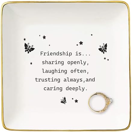 NZY Friendship is Sharing-Best Friend Bff Gifts for Besties, Thank You, Thanksgiving, Birthday, Christmas - Ceramic Jewelry Tray Trinket Holder Ring Dish by NZY