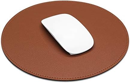 ProElife Premium Cute Round Mouse Pad Mat Waterproof PU Leather 8.66-Inch Mousepad with Anti-Skid Base Stitched Edge for Home Office Gaming Computer Laptop Accessories (Brown) by ProElife