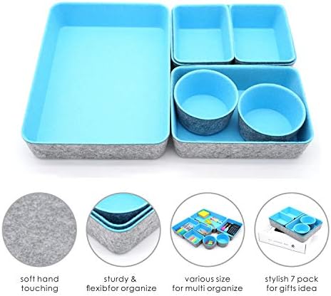 Welaxy Drawer organizers bins felt storage bin office organizer Shallow Small Desk organizer trays Draw dividers 7-piece Gifts Idea (Sky blue) - Image 3