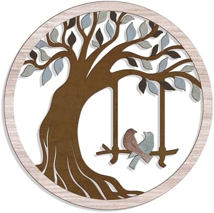 Oubasa Wooden Wall Plaque Tree of Life Birds, 12 Inch, Beige by OubasaMakeYourHomeAmazing