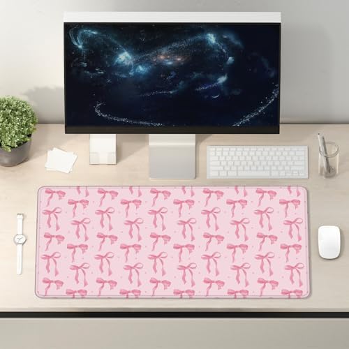 Cute Coquette Pink Bow Aesthetic Mouse Pad 31.5x15.7inch, Preppy Girly Pink Bow Mouse Pads for Wireless Mouse Computers Laptop Desk Accessories, Coquette Girly Office Supplies - Image 5