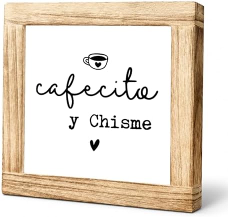 Cafecito Y Chisme Wood Sign, Funny Coffee Kitchen Decor, Hispanic Coffee Bar Plaque, Rustic Farmhouse Shelf Accent For Countertop Cafe Corner, Coffees Lover Gift, 5.9 x 5.9 in by Unknown