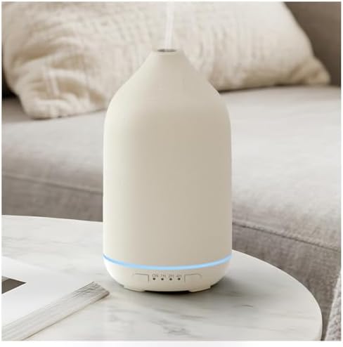 SALKING 200ml Ceramic Essential Oil Diffuser, Stone Diffusers for Essential Oils, Ultrasonic Aromatherapy Diffusers with with 7-Color LED Lights Timers, for Office Bedroom Home (White) - Image 2