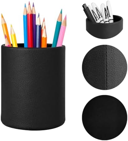 PU Leather Pen Holder Desk 3.94-inch Tall Pencil Cup Organizer - Image 2