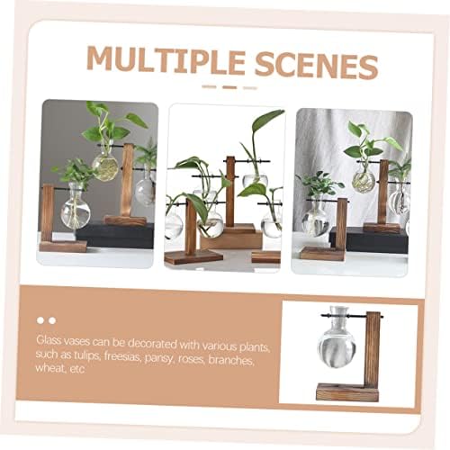 Hydroponic Glass Vase with Wooden Stand, Water Planter - Image 6
