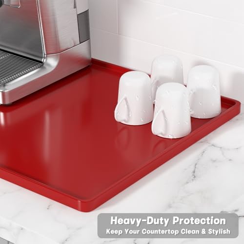 Rnivvi Silicone Coffee Mat, 12" x 19" Waterproof Raised Edge Coffee Bar Mats for Espresso Machine Station Accessories, Heat Resistant Dish Drying Pad for Kitchen Counter, Rubber Bar Decor Pad, Red - Image 4