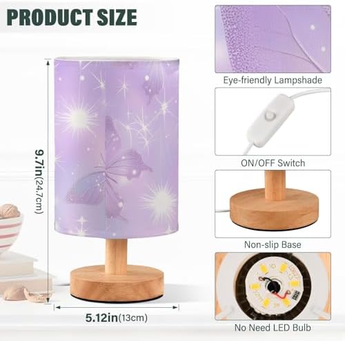 ALAZA Purple Butterflies Shiny Bedside Table Lamp with USB Port, Decor Bedside Lamp Desk LED Bulb Included, Small Nightstand Lamp for Bedroom Living Room - Image 3