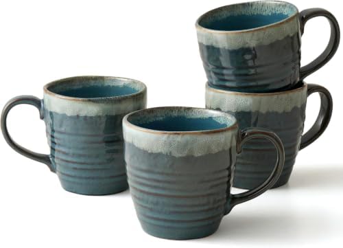 Ava Nord Reactive Glaze Stoneware Ceramic Coffee Mugs 4 Pack - 14oz - Blue by AvaNord