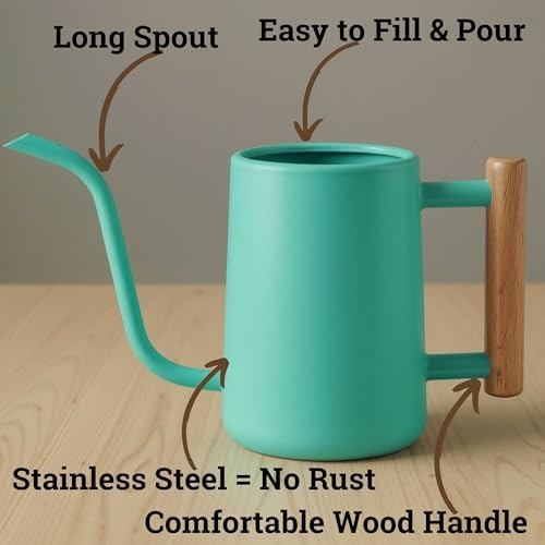 Metal Small Indoor Watering Can with Long Spout & Real Wood Handle, 35oz - Image 2