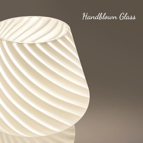 ONEWISH Mushroom Lamp-Small Bedside Table Lamp with Striped Glass, Nightstand Lamp for Bedroom, Living Room, 3000K E26 Bulb Included(White) - Image 4