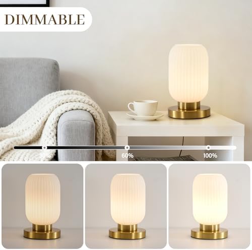 Mid Century Modern Table Lamp, 6" White Glass Desk Lamp Plug in - Image 6