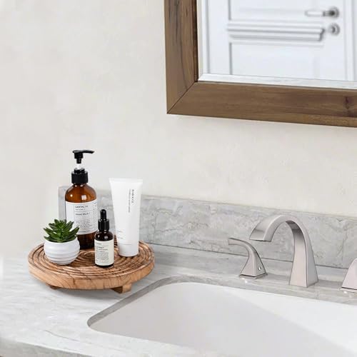 Round Decorative Tray Farmhouse Bathroom Decor Wood Riser, 9" Browm - Image 6
