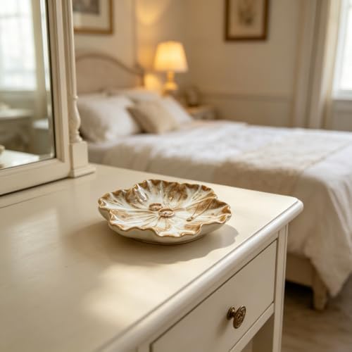 Boho Floral Jewelry Dish - Glazed Ceramic Ring Holder, Rustic Trinket Tray for Vanity Nightstand Bathroom Counter, for Keys Jewelry, Perfect Birthday Bridesmaid Housewarming Gift for Women（Brown） - Image 7