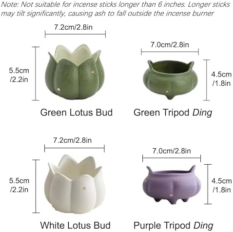 Hermit Life Incense Burner with 9 Holes Stick Holder, Lotus Bud or Tripod Ding Shape Design and Matte Ceramic Surface for Home Décor, Incense Stick Holder with Ash Catcher (White Lotus Bud) - Image 2