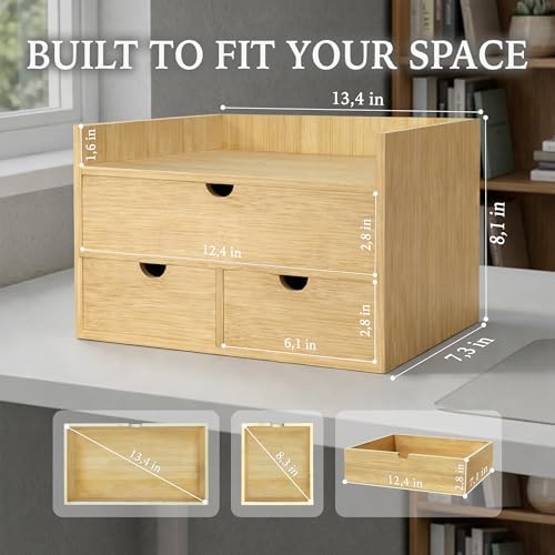 Bamboo Desk Organizer with 3 Drawers, Wood Storage Box for Office Supplies - Image 3