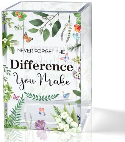 Never Forget The Difference You Make Acrylic Pencil Holder Cup, Farewell Retirement Thank You Gifts for Women Nurse HR, Inspirational Pen Holder for Home Office, Spring Cosmetic Holder Gifts by QYUVK