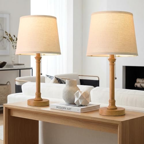 Oneach 19.5" Wood Grain Rustic Table Lamps Set of 2 for Living Room Bedroom by Oneach