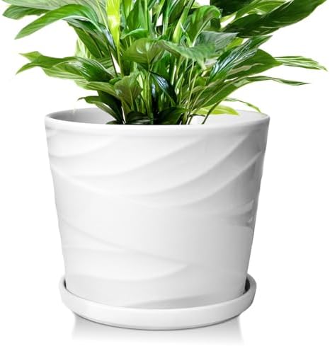 8 Inch Ceramic Plant Pot, White by YUFDA