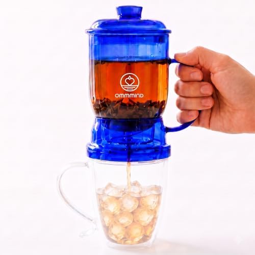 Glass Tea Infuser, Easy Drain for Loose Leaf, 15.2 oz, Ocean Blue by OMMMIND
