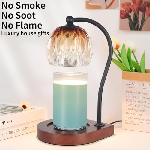 Electric Candle Warmer Lamp with Timer＆Dimmable for Jar Scented Candles, Wax Melting Tabletop Light Suitable as a Home Decor Thanksgiving Christmas Day Gift for Women Mom, with 2 Bulbs(Glass Brown) - Image 6