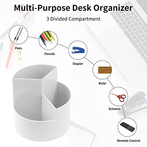 Desk Pencil Pen Holder, 3 Slots 360-Degree Spinning Organizers, Desktop Storage Stationery Supplies, Cute Cup Pot for Office, School, Art Supply, Kids - Gray - Image 3