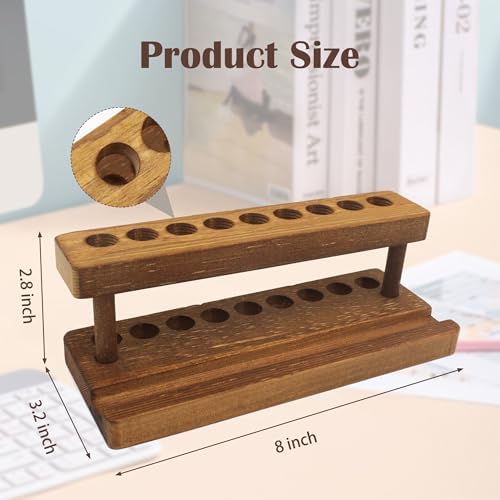 Wooden Pen Holder for Desk, Solid Walnut Pencil Stand Pen Displays with 9 Slots and Cell Phone Holder, Aesthetic Pens Organizer for Minimalist Office Desk Decor - Image 2
