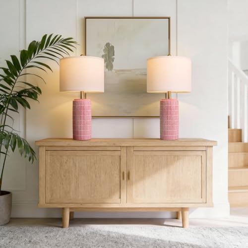 PoKat 23" Ceramic Table Lamps for Living Room, Farmhouse Bedside Lamps Set of 2 for Bedroom, Rustic Nightstand Lamps for Office Sideboard Entryway Hallway Decor Gifts (Matte Red) - Image 4