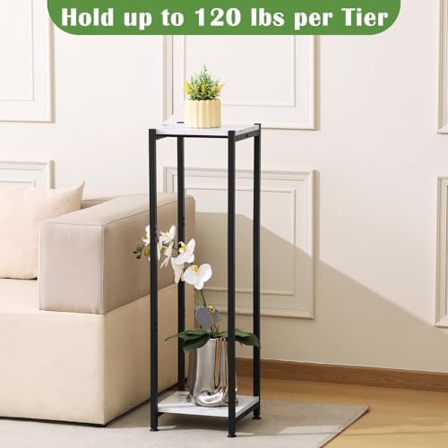 Dipion 40 Inch Tall Plant Stand Indoor,2 Tier Pedestal Stand,Marble White - Image 4
