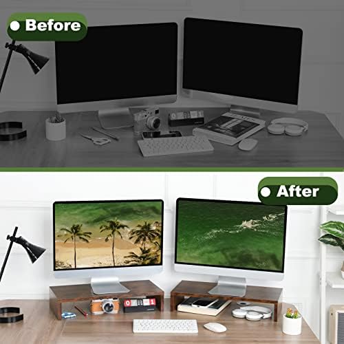 TEAMIX 2-Pack Monitor Stand Riser 20 inch, Wooden Tabletop Shelf, Brown - Image 7
