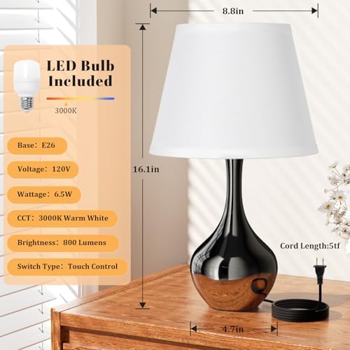 16.1" Touch Table Lamp for Nightstand, 3 Way Dimmable Small Bedroom Lamp - Image 5