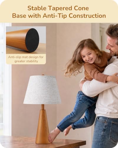 EDISHINE Modern Table Lamp with Tapered Rosewood Wood Base & E26 Socket - Image 3