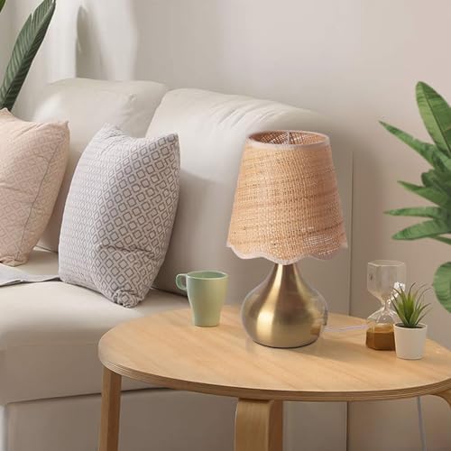 Gold Small Bedside Table Lamp for Bedroom, Brass Gold Mini Table Lamps for Nightstand, Rattan Shade Table Lamps for Small Spaces for Kitchen Counter, Bookshelf, Bedroom, Living Room, Kids Dorm - Image 6