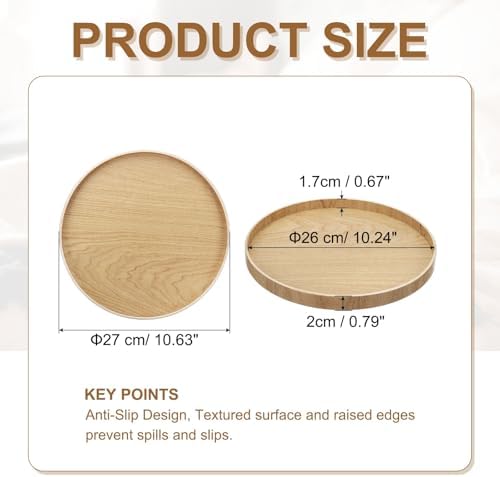 Wooden Serving Tray Round Wood Serving Tray Decorative Platter, 10.6 Inch Fit for Home Decor Kitchen Coffee Table Candle Holder, (Light Brown) - Image 2
