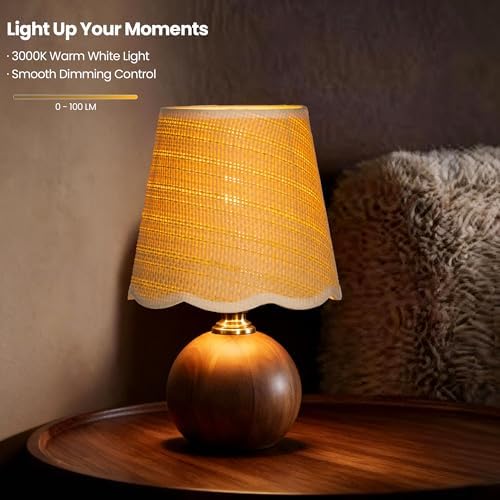 11.4" Boho Wooden Small Table Lamp with Scalloped Wavy Shade - Image 4