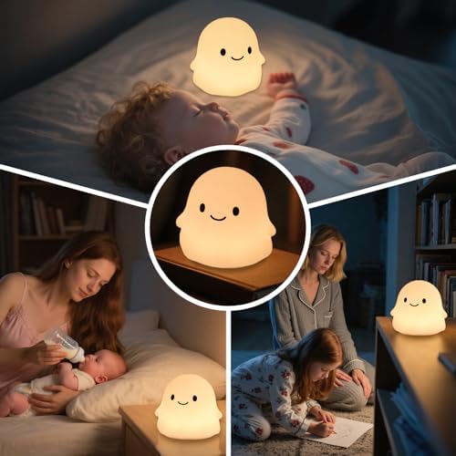 Rytinazzz Halloween Ghost Night Light, 50-Hour Battery & Pat Control, Cute Squishy Lamp for Kids Room Decor, USB Rechargeable with Timer, Cute Home Decor - Image 7
