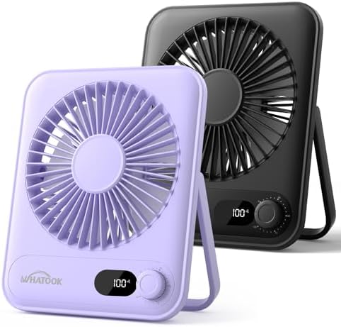 WHATOOK Small Desk Fan Personal Fans: 5000mah 25 Hours Battery Office Quiet Mini Desktop Fan Portable Rechargeable Travel Essentials (Black & Purple, Milliamp Hours, 2000) by FashionCaring-MakeitYours