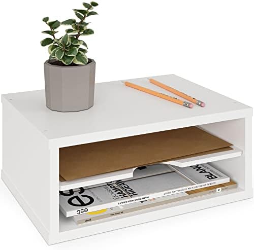 Ballucci File Organizer, 2-Tier Document Paper Sorter, Stackable Wood Desk Organizer Mail Holder, Monitor Stand with Storage Shelves, White by Ballucci