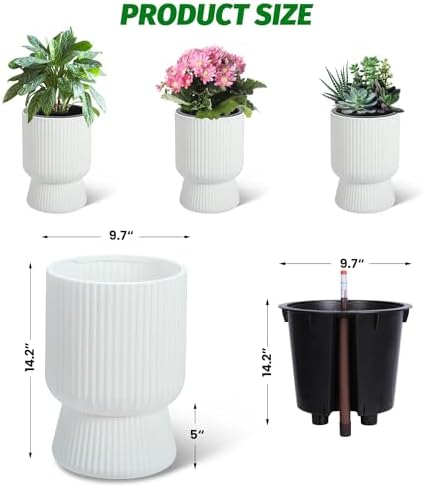 Garvee Self-Watering Planters, Set of 2, 14.2 Inch Tall Plant Pots - Image 7