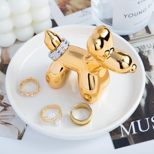 OSOPOLA Ceramic Golden Dog Jewelry Tray Ring Holder Dish Key Tray by OSOPOLA