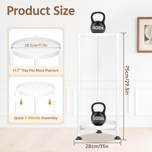 LASZOLA Plant Stand Tall Flower Holder for Indoor Corner, 2 Tier White - Image 2