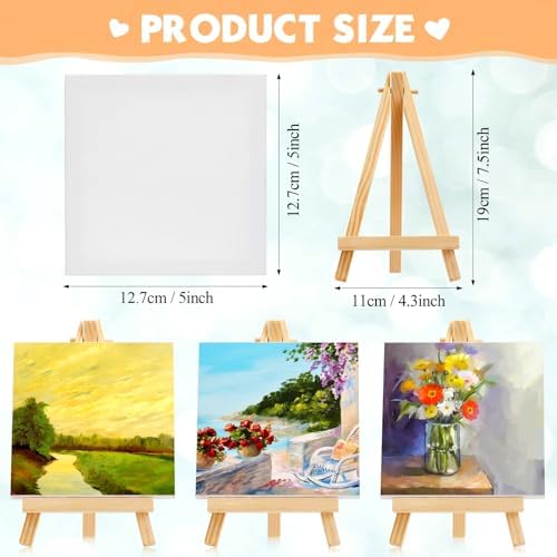 Mimorou 150 Pack Mini Canvas with Easel for Painting Wood, 5 x 5 Inch - Image 2