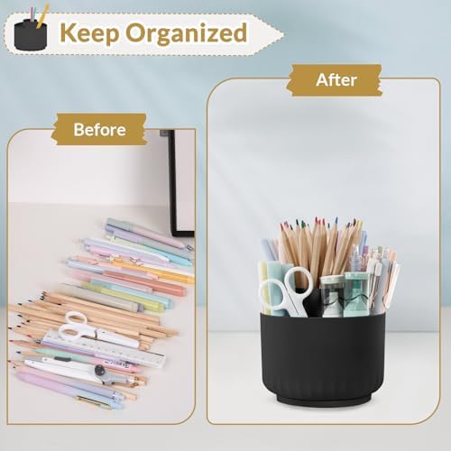 SKYDUE 360 Degree Rotating Pencil Pen Holder for Desk, Dual-Purpose Desk Organizer, Rotating Pencil Cup with 5 Slots, Office Supplies, Desk Decor for Office, School, Home - Image 4