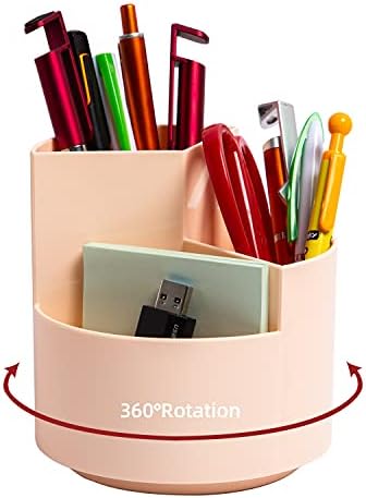 Desk Pencil Pen Holder, 3 Slots 360-Degree Spinning Organizers, Desktop Storage Stationery Supplies, Cute Cup Pot for Office, School, Art Supply, Kids - Pink by EDENMS